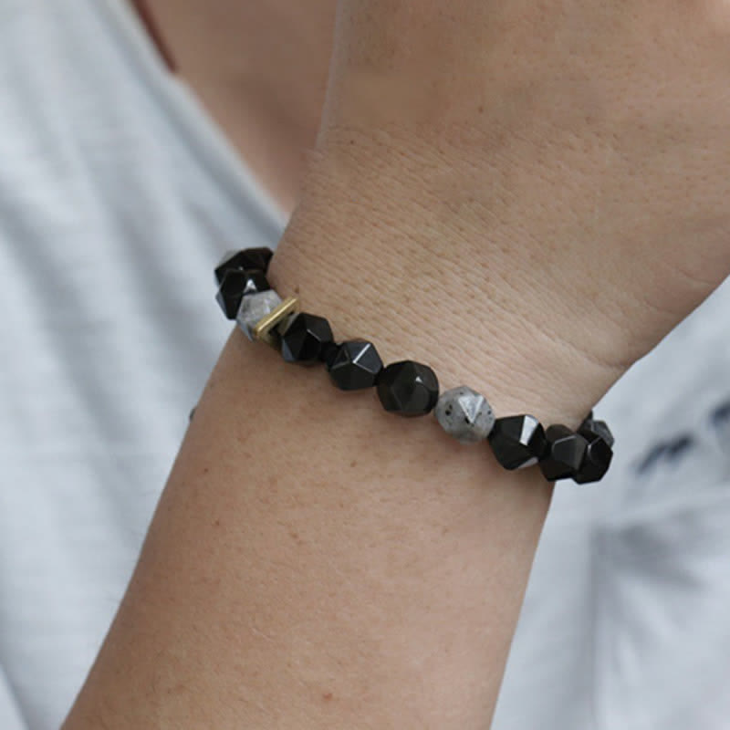Fortune Jewel Black Obsidian Black Glitter Stone Purification Bracelet