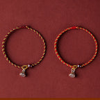 Fortune Jewel Handcrafted Red Gold Rope Lotus Peace And Joy Charm Braid Bracelet