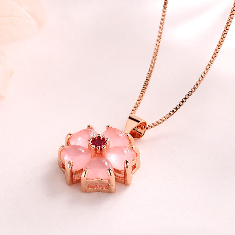 Fortune Jewel Pink Crystal Love Heart Flower Soothing Necklace Pendant