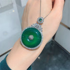 Fortune Jewel Green Chalcedony Round Peace Buckle Strength Necklace Pendant