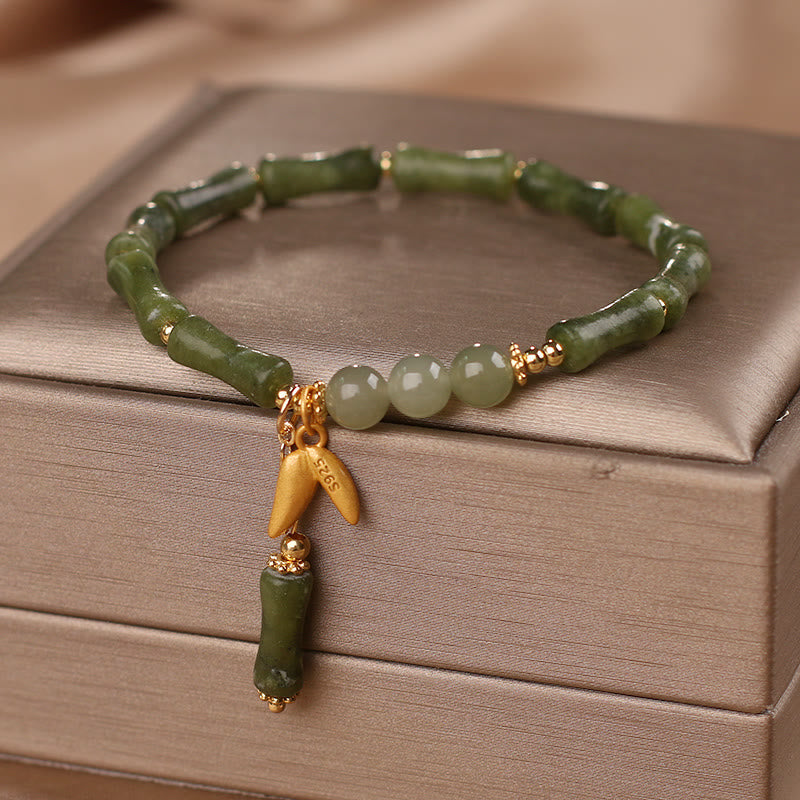Fortune Jewel Green Bamboo Jade Leaf Pattern Wealth Luck Bracelet