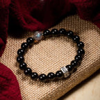 Fortune Jewel Chinese Zodiac Natal Buddha 925 Sterling Silver Black Obsidian Moonstone Strength Bracelet