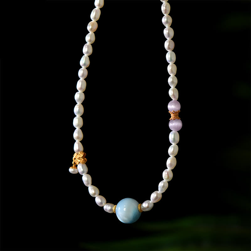 Fortune Jewel 925 Sterling Silver Natural Pearl Larimar Sincerity Necklace Pendant