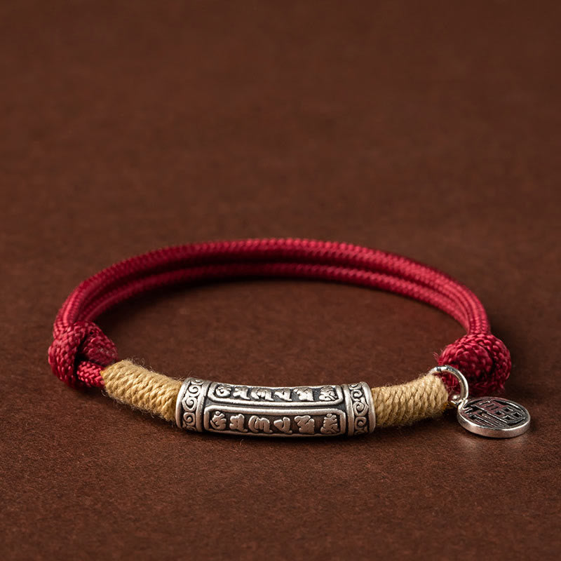Fortune Jewel 999 Sterling Silver Tibet Handmade Om Mani Padme Hum Fu Character TopRank Character Luck Braided Bracelet