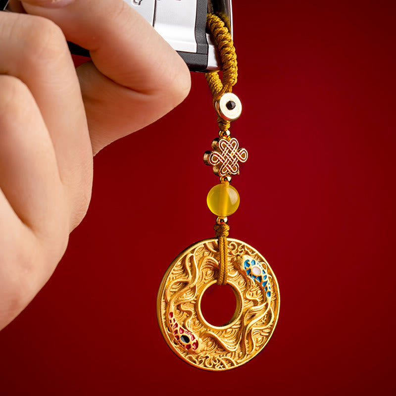 Fortune Jewel Double Koi Fish Peace Buckle Wealth Luck Key Chain