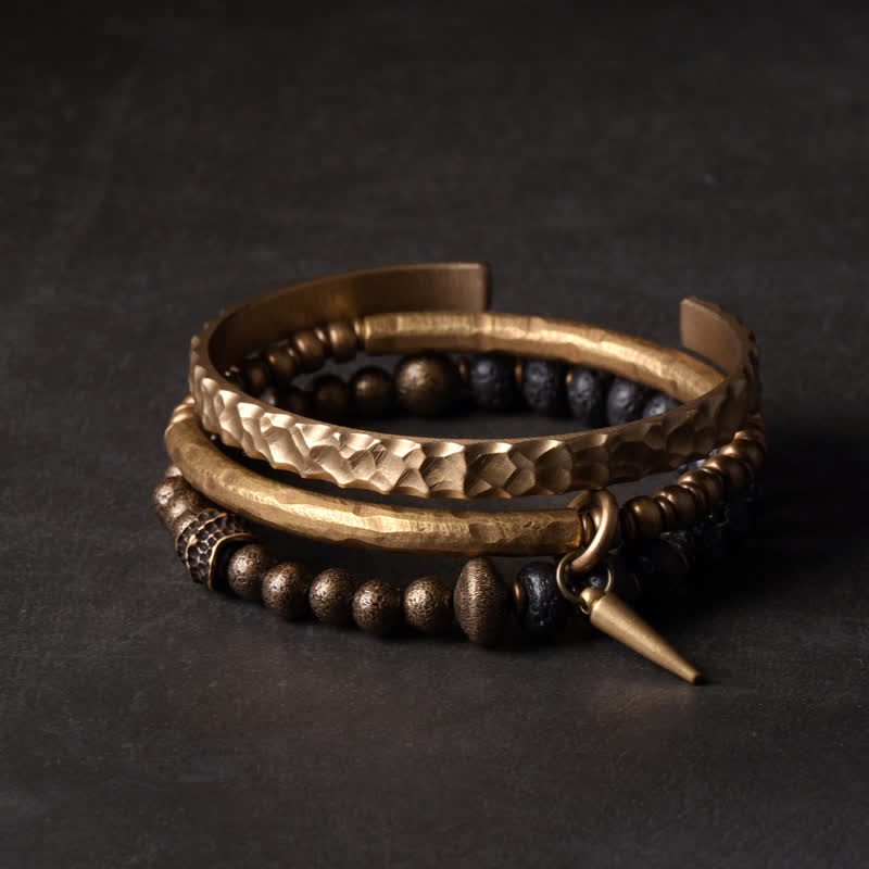 Fortune Jewel Lava Rock Stone Copper Balance Cuff Bracelet Bangle