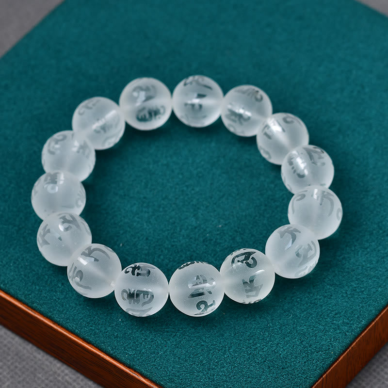 Fortune Jewel Tibet White Crystal Black Onyx Om Mani Padme Hum Meditation Bracelet