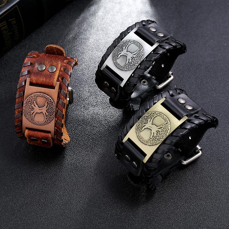 Fortune Jewel Lucky Tree Of Life Balance Leather Bracelet