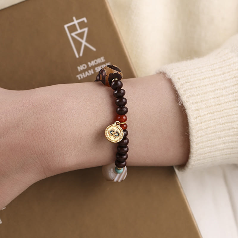 Fortune Jewel Natural Tibet Purple Bodhi Seed Dzi Bead God of Wealth Wisdom Bracelet