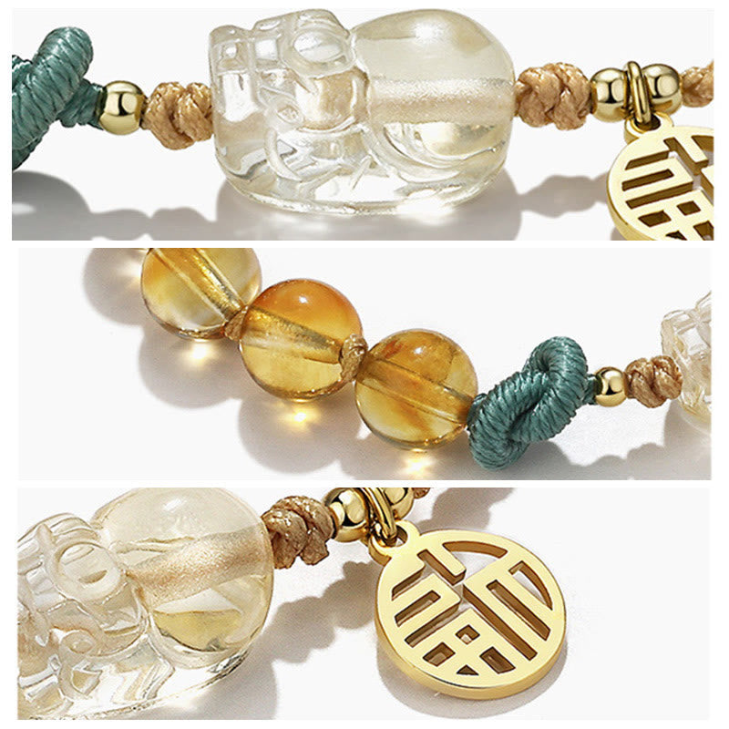 Fortune Jewel Citrine PiXiu Fu Character Prosperity String Braided Bracelet