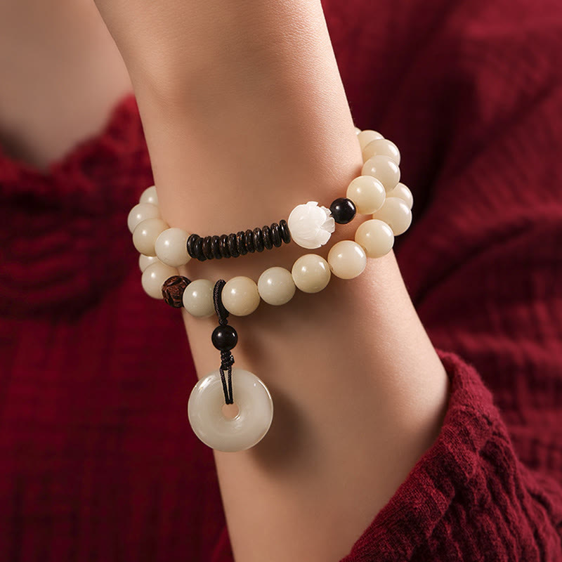 Fortune Jewel Bodhi Seed Green Sandalwood Lotus Peace Buckle Harmony Double Wrap Bracelet