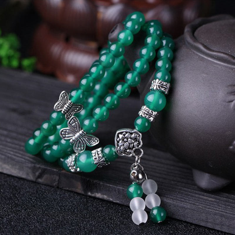 Fortune Jewel Natural Green Agate Butterfly Support Bracelet