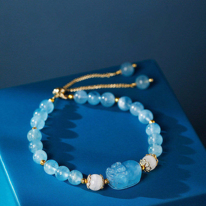 Fortune Jewel Aquamarine Strawberry Quartz Amethyst Moonstone PiXiu Healing Bracelet