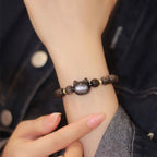 Fortune Jewel Gold Sheen Obsidian Silver Sheen Obsidian Lovely Paw Lucky Cat Protection Bracelet
