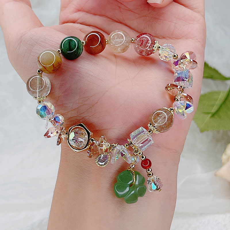 Fortune Jewel Colorful Gemstone Green Aventurine Flower Bead Luck Bracelet