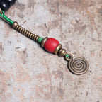 Fortune Jewel 108 Beads Mala Ebony Wood Dzi Bead Copper Balance Tassel Bracelet