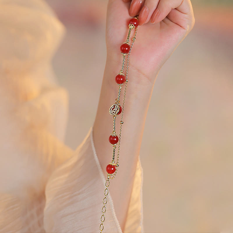 Fortune Jewel Red Agate Fu Character Charm Self-acceptance Bracelet