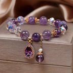 Fortune Jewel Natural Amethyst Zircon Love Heart Healing Soul Charm Bracelet