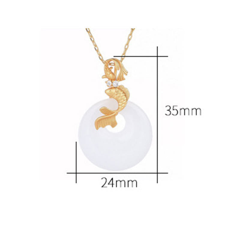 Fortune Jewel White Jade Koi Fish Wealth Prosperity Necklace Pendant