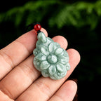 Fortune Jewel Natural Jade Kalanchoe blossfeldiana Flower Pattern Luck Necklace Pendant