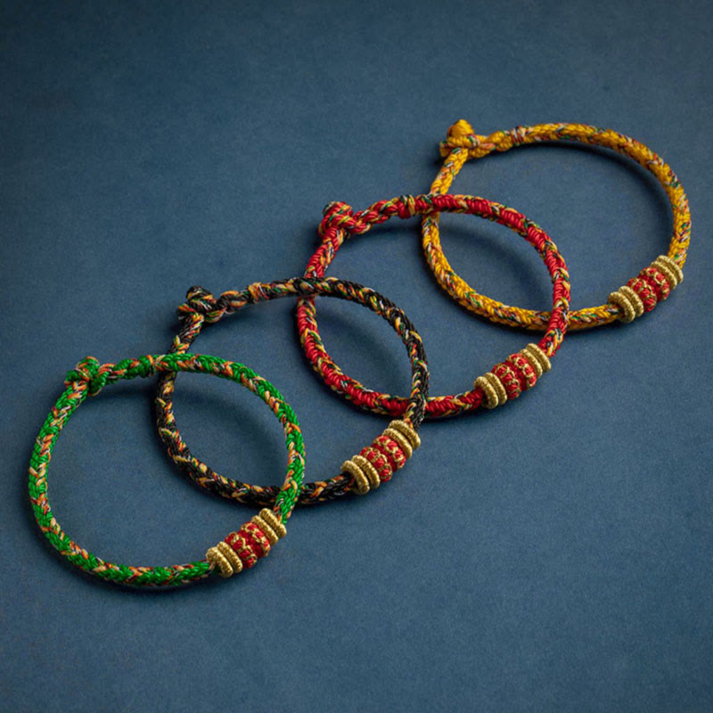 Fortune Jewel Tibet Handmade Chinese Zodiac Natal Buddha Luck Strength Braided String Bracelet