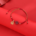 Fortune Jewel Cinnabar Flower Fu Character Blessing Braided String Bracelet
