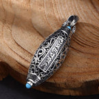 Fortune Jewel Tibetan Om Mani Padme Hum Nine-Eye Dzi Bead Pattern Peace Purity Rotatable Necklace Pendant