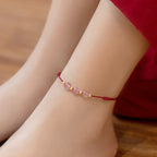 Fortune Jewel Strawberry Crystal Beads Luck Red String Anklet