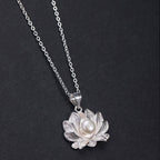 Fortune Jewel 925 Sterling Silver Lotus Flower Pearl Wealth Necklace Pendant Fortune Jewel