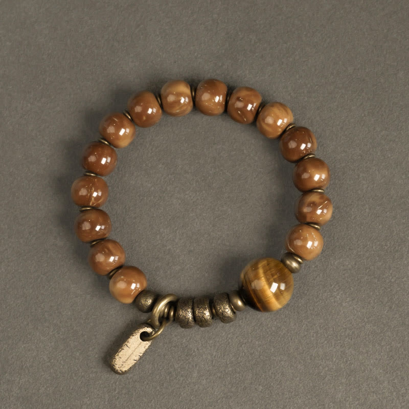 Fortune Jewel Kuka Seed Tiger Eye Gold Sheen Obsidian Brass Copper Wealth Luck Bracelet