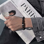 Fortune Jewel Natural Black Obsidian Tiger Eye Strength Fulfillment Bracelet