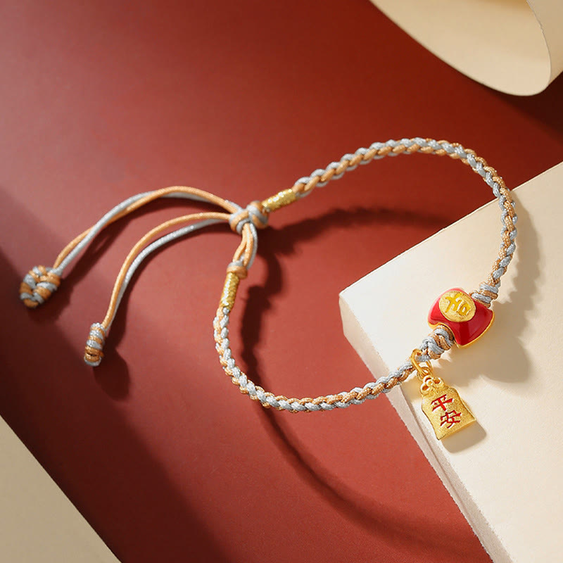 Fortune Jewel 925 Sterling Silver Handmade Auspicious Chinese Character Blessing Braided String Bracelet