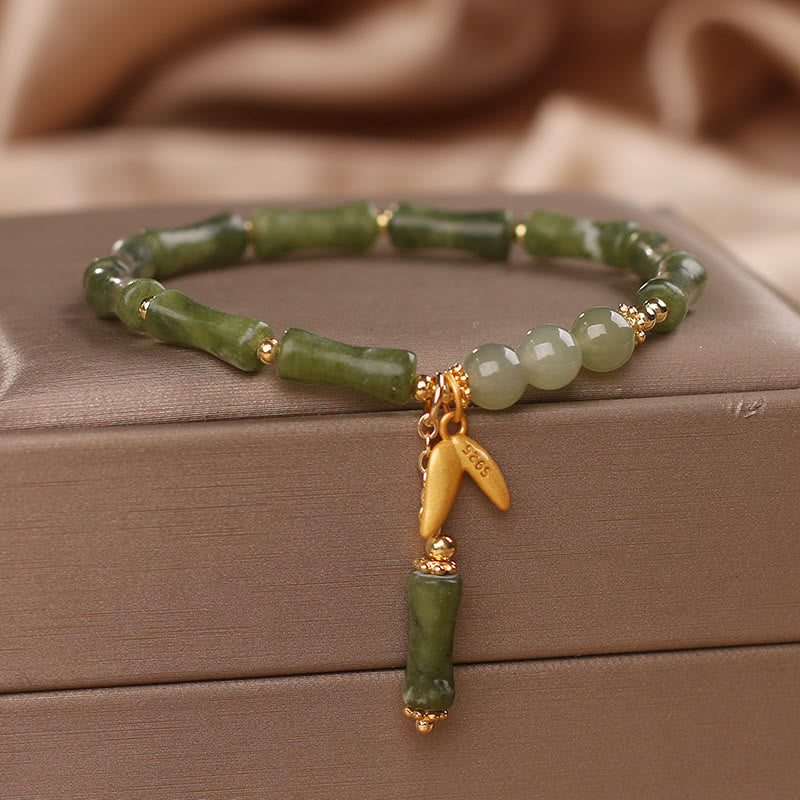 Fortune Jewel Green Bamboo Jade Leaf Pattern Wealth Luck Bracelet