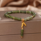 Fortune Jewel Green Bamboo Jade Leaf Pattern Wealth Luck Bracelet