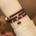 Fortune Jewel 925 Sterling Silver Natural Garnet Cat Eye Protection Triple Wrap Bracelet