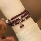 Fortune Jewel 925 Sterling Silver Natural Garnet Cat Eye Protection Triple Wrap Bracelet