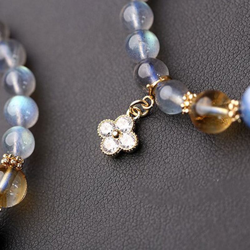Fortune Jewel Natural Moonstone Flower Chram Healing Beads Bracelet