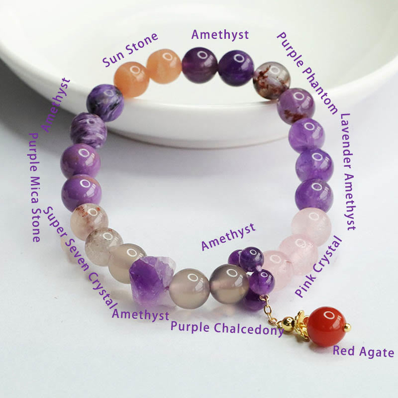Fortune Jewel Natural Amethyst Crystal Inner Peace Healing Bead Charm Bracelet