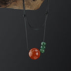Fortune Jewel Red Agate Green Aventurine Green Bodhi Seed Bead Calm Leather Rope Necklace Pendant