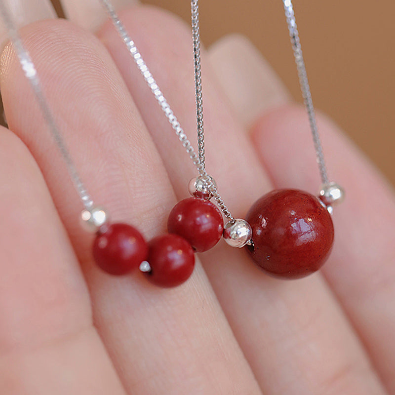 Fortune Jewel 925 Sterling Silver Cinnabar Bead Calm Blessing Necklace Pendant