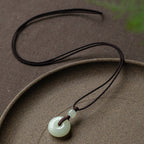 Fortune Jewel Natural Round Jade Peace Buckle Luck Prosperity Necklace Pendant