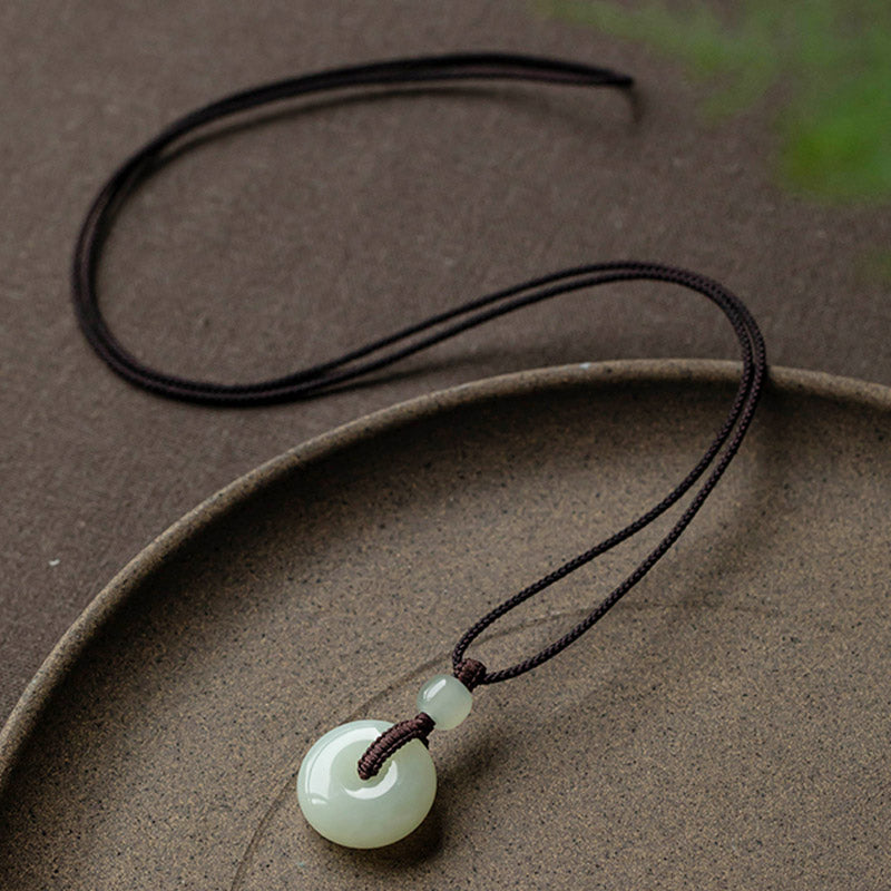 Fortune Jewel Natural Round Jade Peace Buckle Luck Prosperity Necklace Pendant