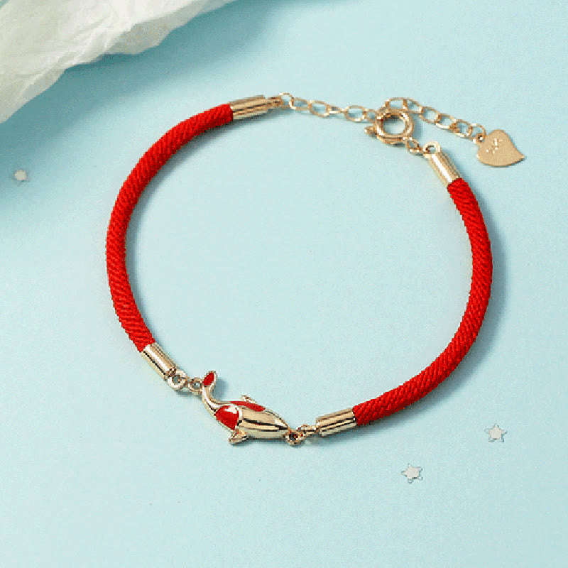 Fortune Jewel Copper Koi Fish Wealth Necklace Pendant Red Rope Bracelet Earrings Set