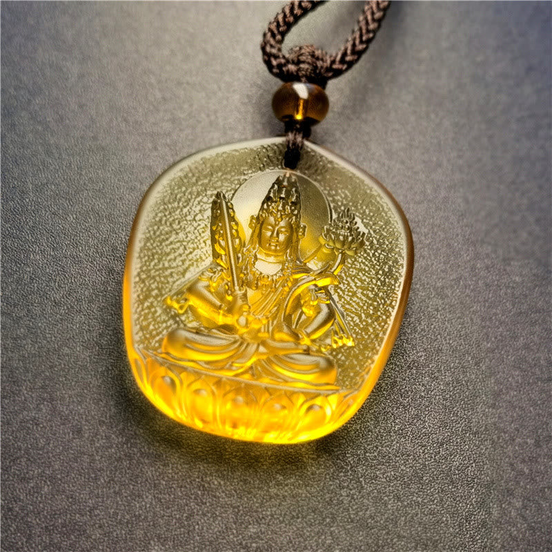 Fortune Jewel Chinese Zodiac Natal Buddha Blessing Liuli Crystal Compassion Necklace Pendant Fortune Jewel