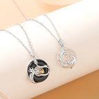 Fortune Jewel 925 Sterling Silver Year of the Dragon Natural Black Onyx Chalcedony Dragon Phoenix Peace Buckle Protection Necklace Pendant