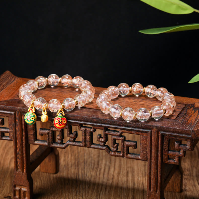 Fortune Jewel Gold Swallowing Beast Family Charm Luminous Fluorescent Liuli Glass Bead Success Bracelet