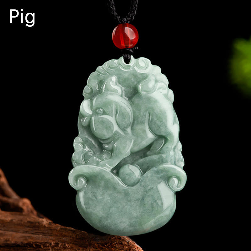 Fortune Jewel Natural Green Jade 12 Chinese Zodiac Luck Prosperity Necklace Pendant