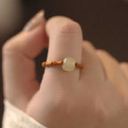 Fortune Jewel Hetian Jade Beaded Bamboo Prosperity Luck Ring