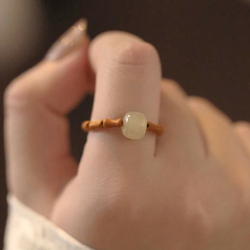 Fortune Jewel Hetian Jade Beaded Bamboo Prosperity Luck Ring