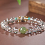 Fortune Jewel 925 Sterling Silver Chinese Zodiac Natal Buddha Auspicious Groups White Crystal Hetian Jade Healing Bracelet